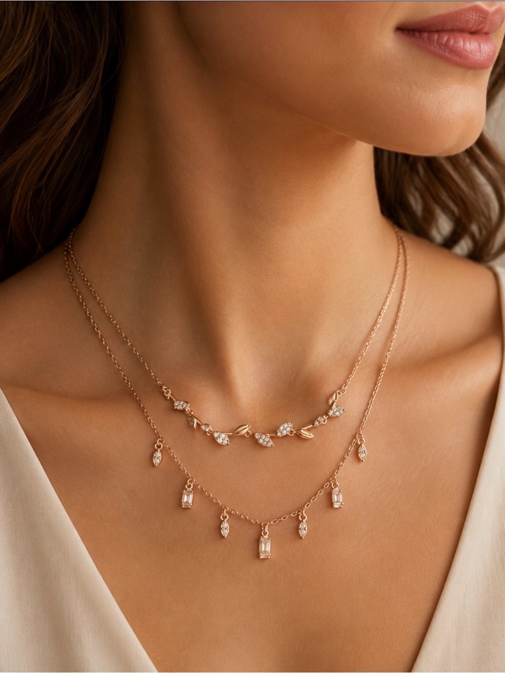 Swarovski Mayfly Double Layered Rose Gold Necklace
